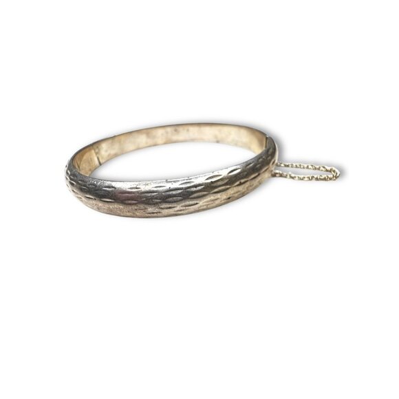 Vintage Sterling Silver Hinged Bangle Bracelet Safety Chain 7.25 K925TH - Picture 4 of 9